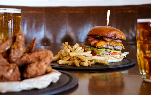Burger & french fries, hot wigs and beers
